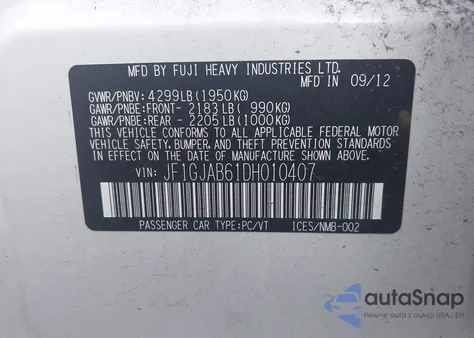 2013 Subaru Impreza 2.0I Premium z USA, uszkodzony, nr VIN JF1GJAB61DH010407